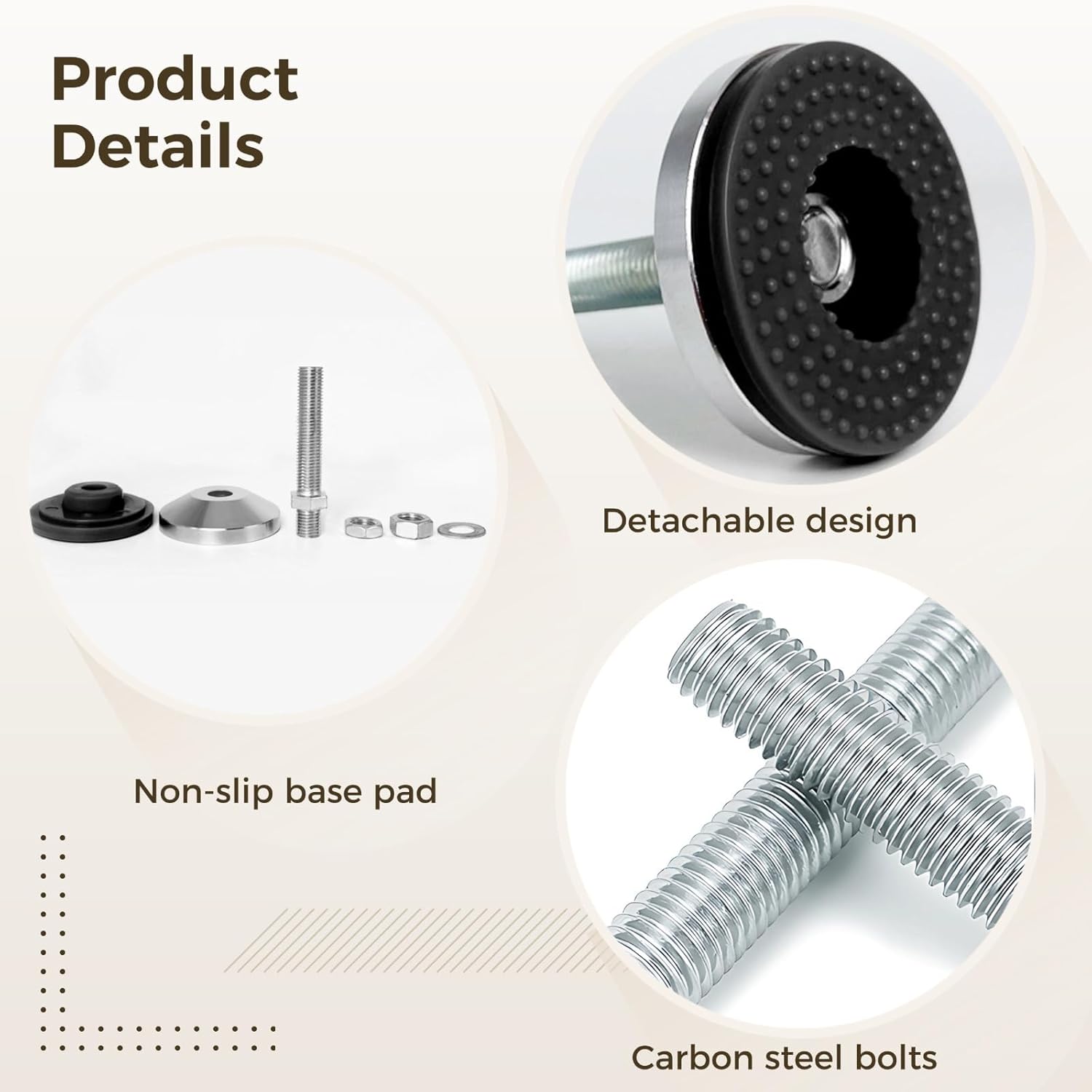Heavy Duty Feet, Adjustable Anti-Slip 4-Pack, Thread Steel
