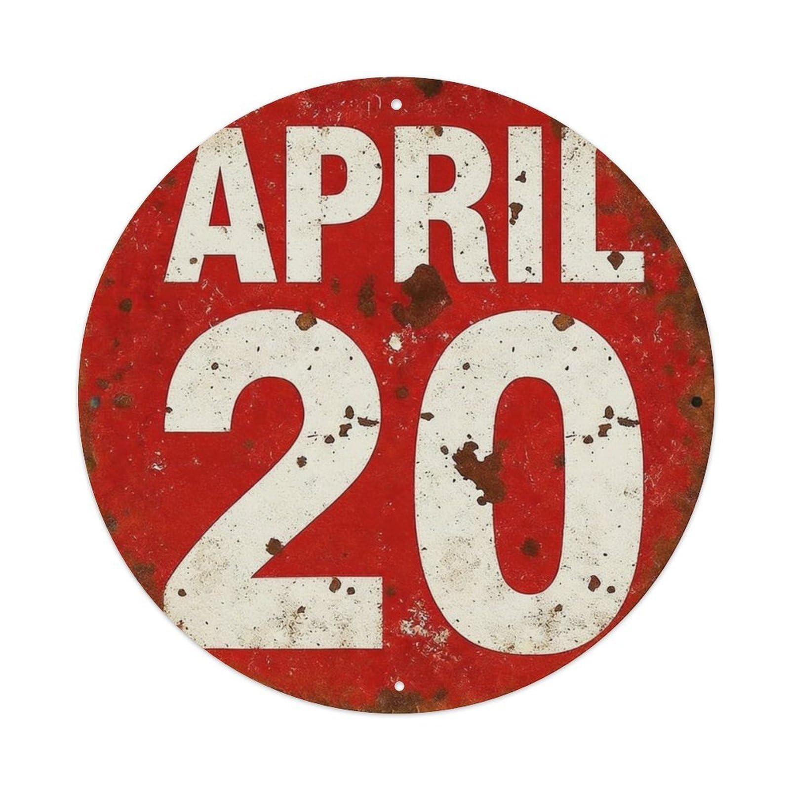 April 20 Red Rusty Sign Round Tin Sign Vintage Metal Poster Retro Bar, Home, Man Cave, Kitchen, Laundry Room Wall Art Decor Gift 8x8Inch