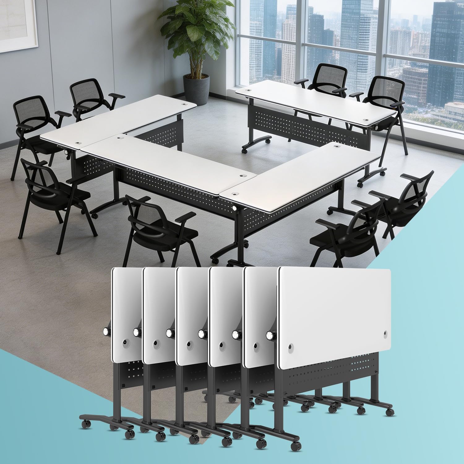 35.4in Modular Folding Conference Table with Wheels for Training Room 2Pack thumbnail