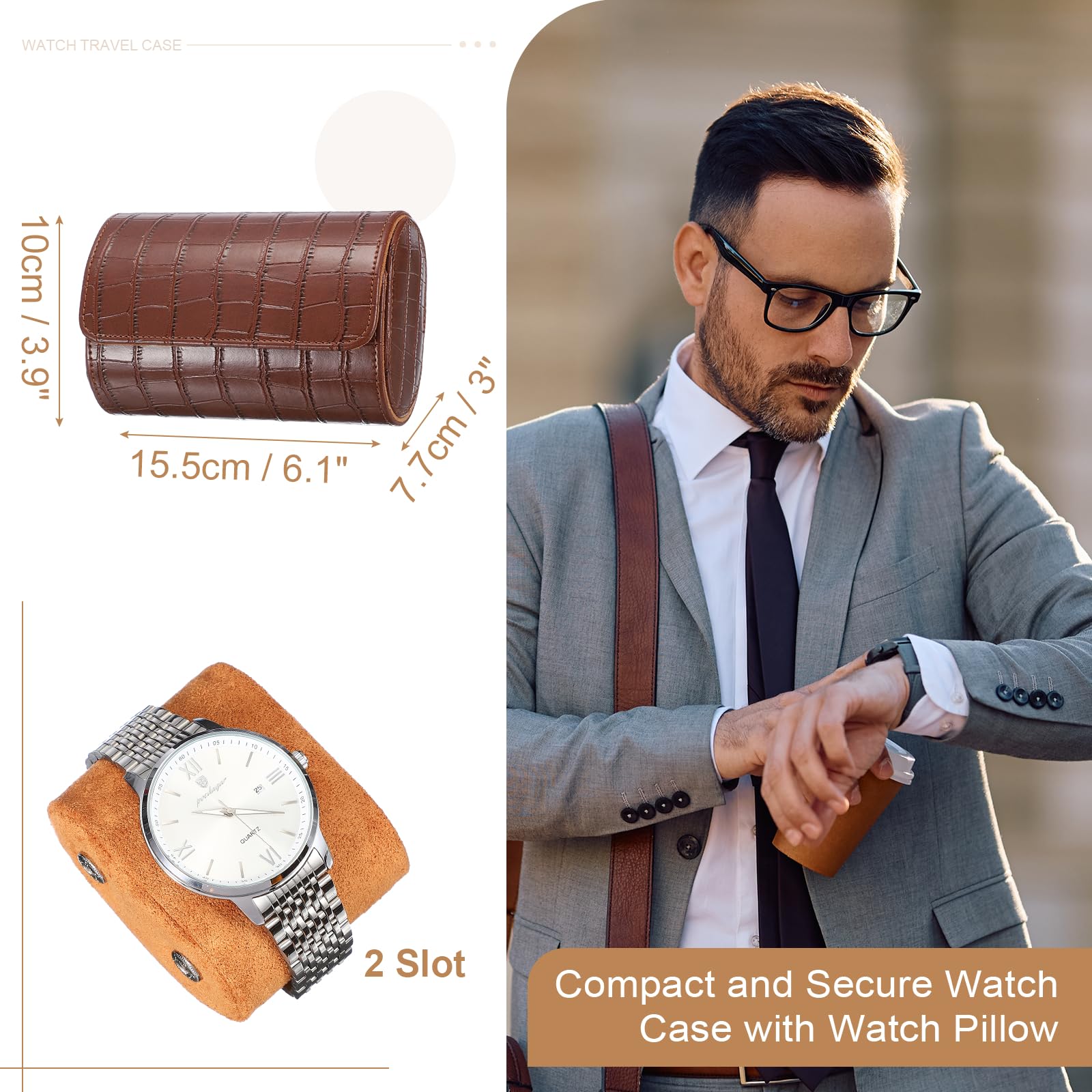 Custodia da viaggio per orologio da uomo in pelle con motivo coccodrillo, astuccio arrotolabile per orologio, scatola portaoggetti portatile per orologio, ideale per Natale, compleanno e anniversari