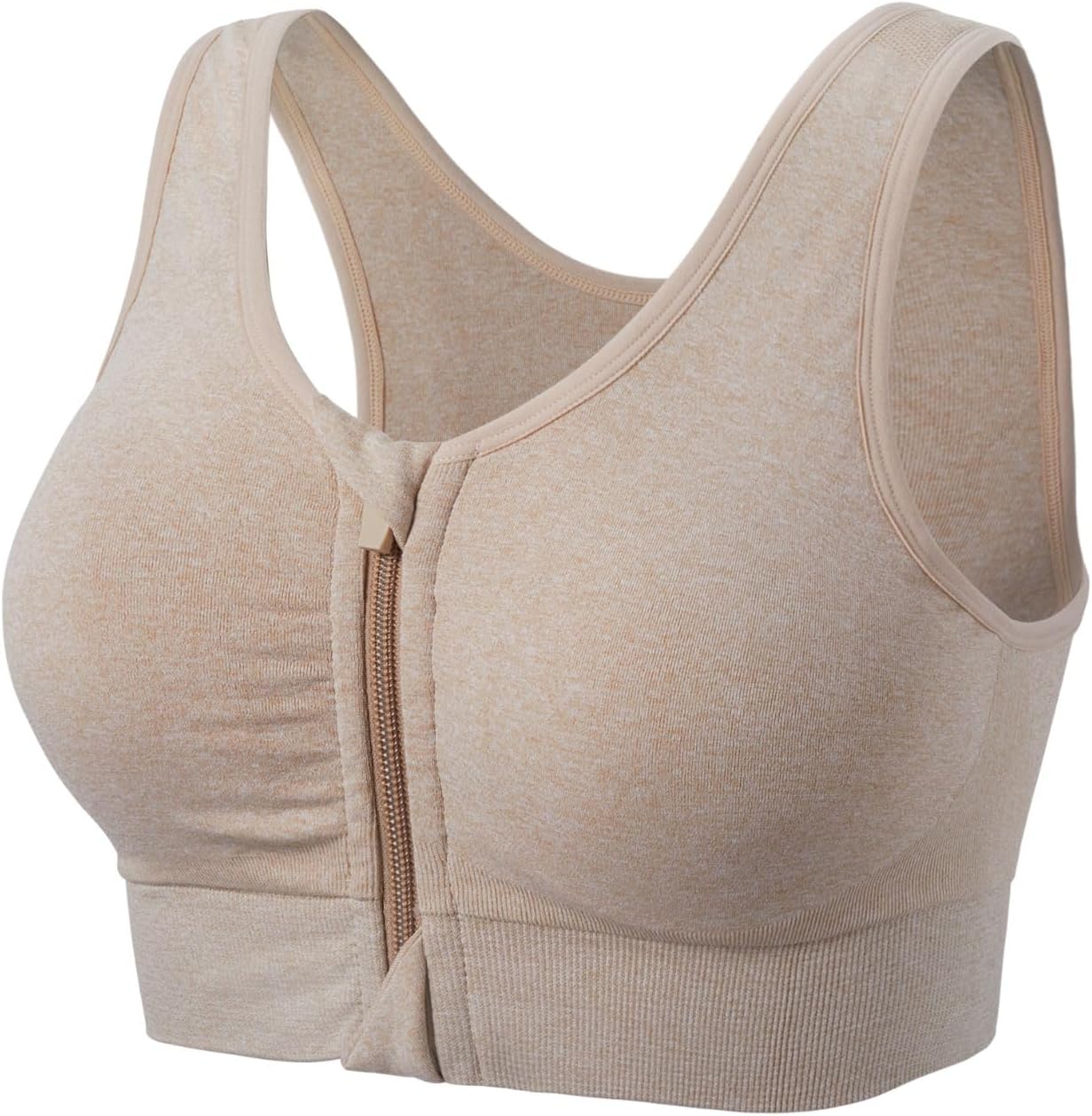 Coobie Women's Front Zipper Sports Bra Wireless Post-Surgery Bra,Light Nude,X-Large - Image 4