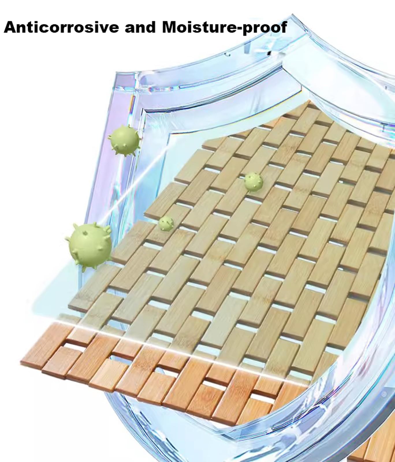Alfombra de baño de bambú natural, de secado rápido, antideslizante, para ducha, spa, sauna, alfombra de baño de madera ecológica con agujeros de drenaje, no absorbente, duradera, marrón, 60 x 90 cm