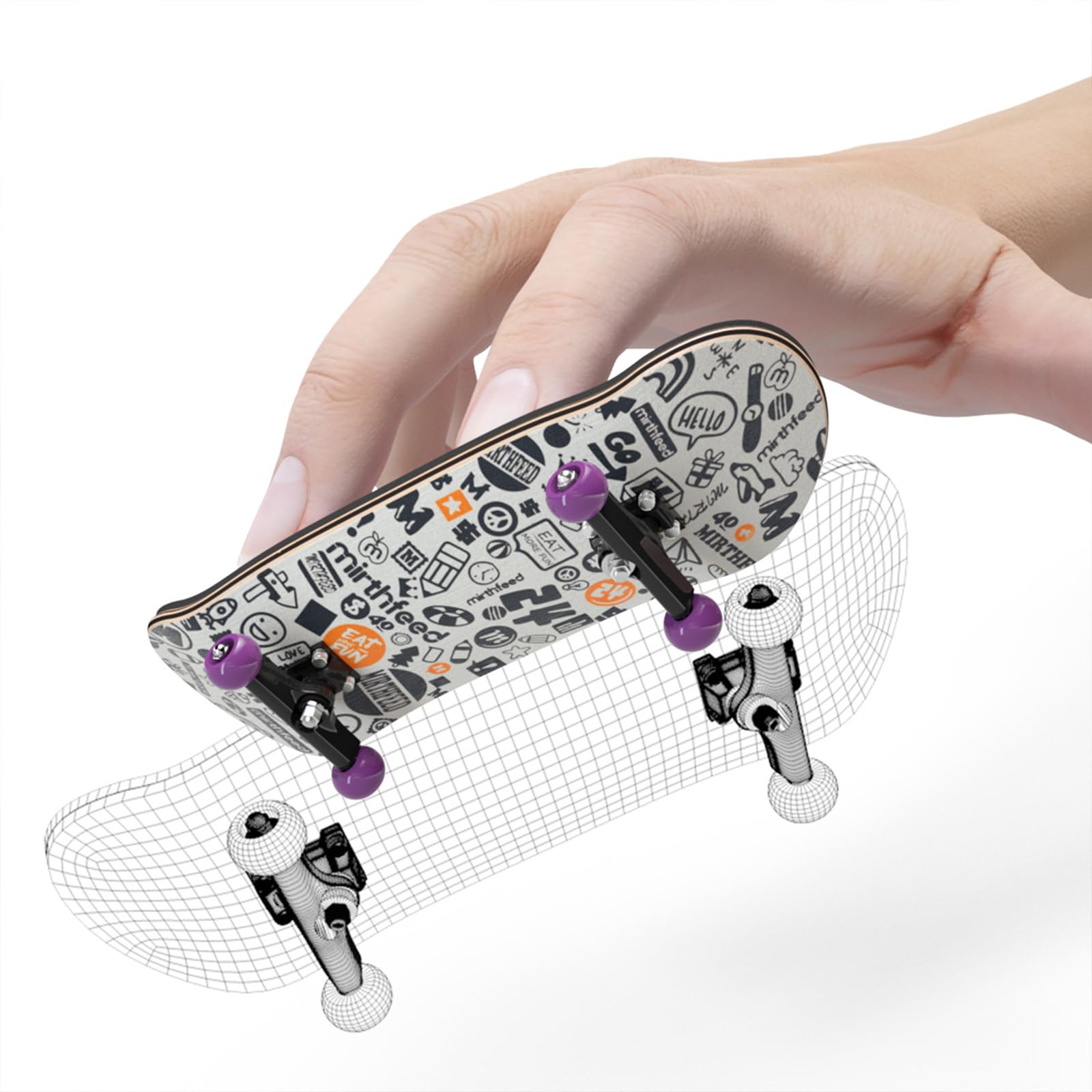 Mini Finger Skateboards,Kreatives Fingerboard,Professionelle Fingerskateboard,Ahornplatte mit Kugellagerrollen,für Skateboarding Enthusiasten(Weiß,Personen ab 14 Jahren) (Graffiti-Muster)