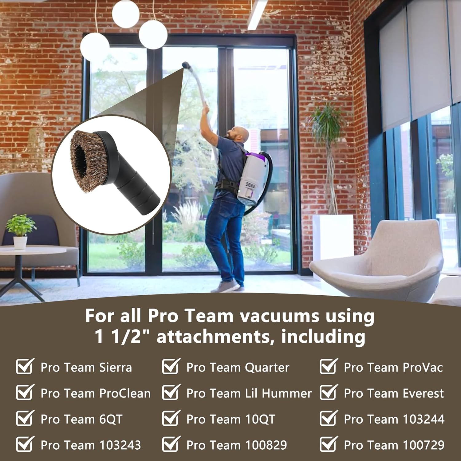 50ft 101678 Extension Cord & 1.5" Vacuum Dust Brush Attachment Compatible with ProTeam Backpack Vacuum