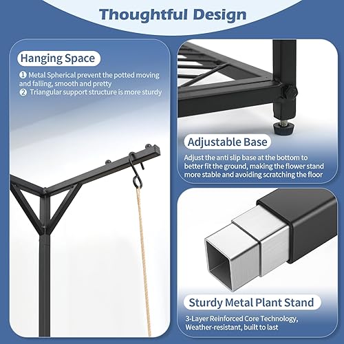 Miniatura 5 de Soporte para plantas colgantes para interiores y exteriores, estante esquinero de metal de 67 pulgadas de alto, soporte para macetas para 5 macetas,