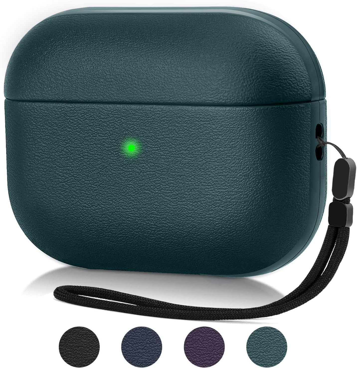 JIELIELE Upgrade Cover Compatible with Airpods Pro Case, Leather Texture Full-Body Protective Case Cover Compatible with Airpods Pro,Wireless Charging and Front LED Visible (Midnight Green)