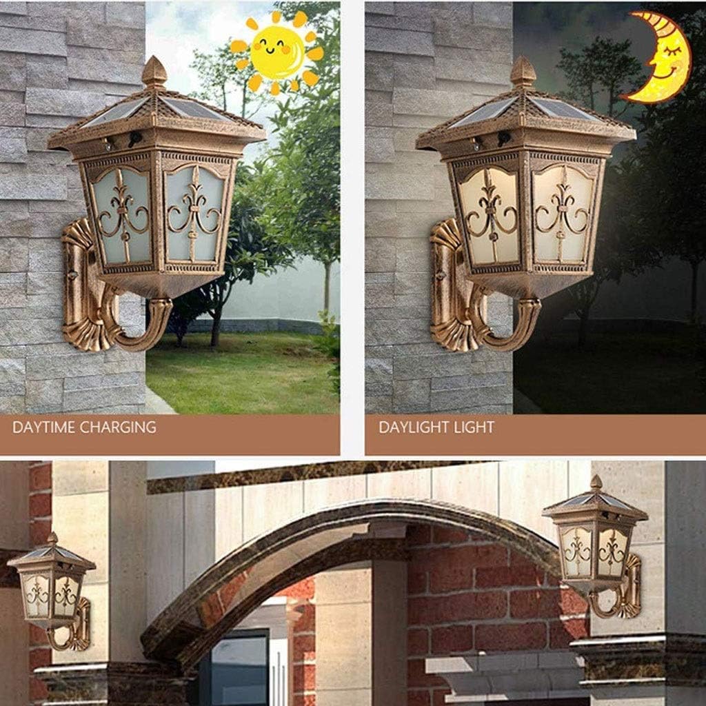 Retro Outdoor Solar Wall Lights - Garden Landscape Lights Villa Park Courtyard Corridor Exterior Wall Lights (Color : Black) (Brass) image 5