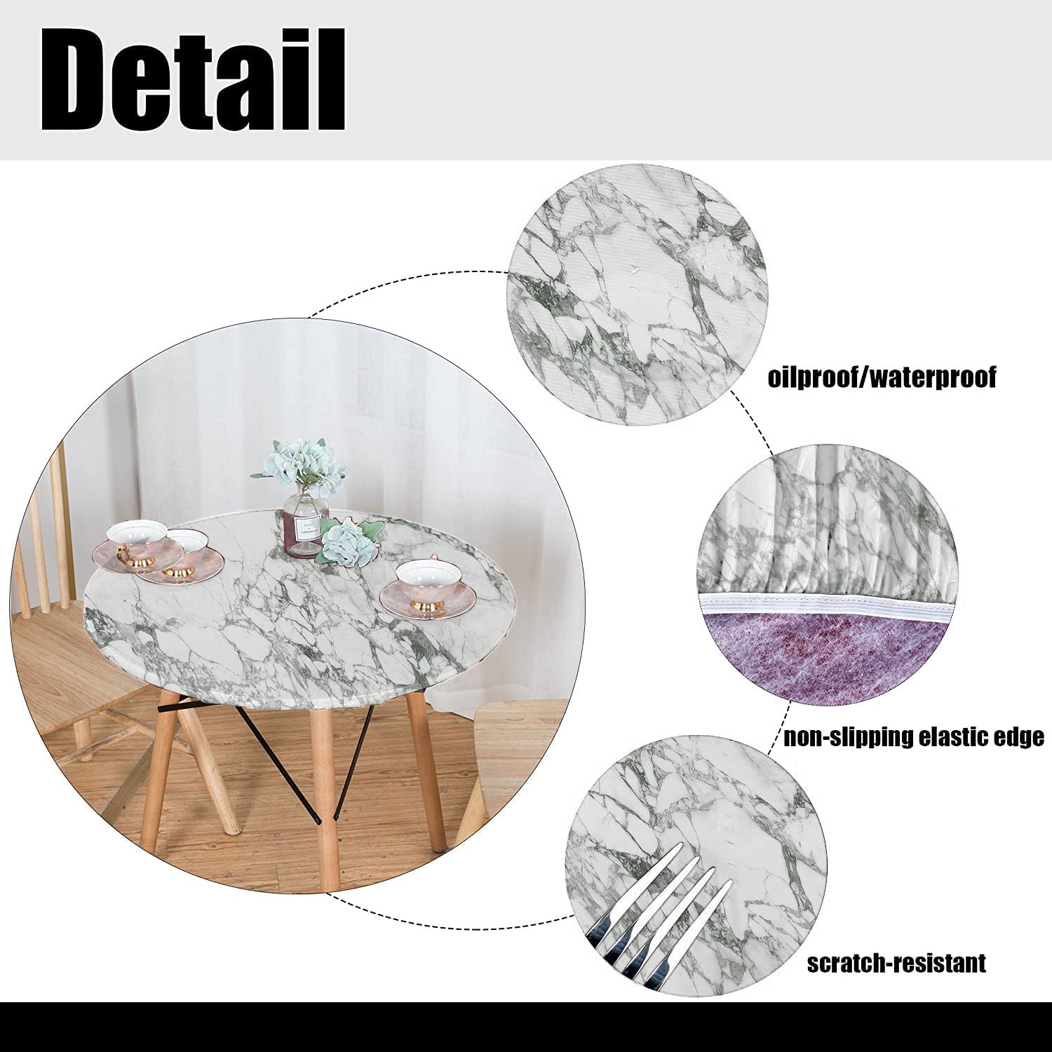 SongYi Oval Fitted Tablecloths ,Oval Elastic Edged Marble Tablecloth Polyester Table Cover Wrinkle Resistant Decor Cloth Indoor Family Banquet and Outdoor Patio Use(68 inch X 48 inch )