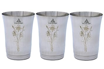 Stainless Steel Multipurpose Laser Print Glass Set-3 Pcs (300 ML; 7cm Dia)