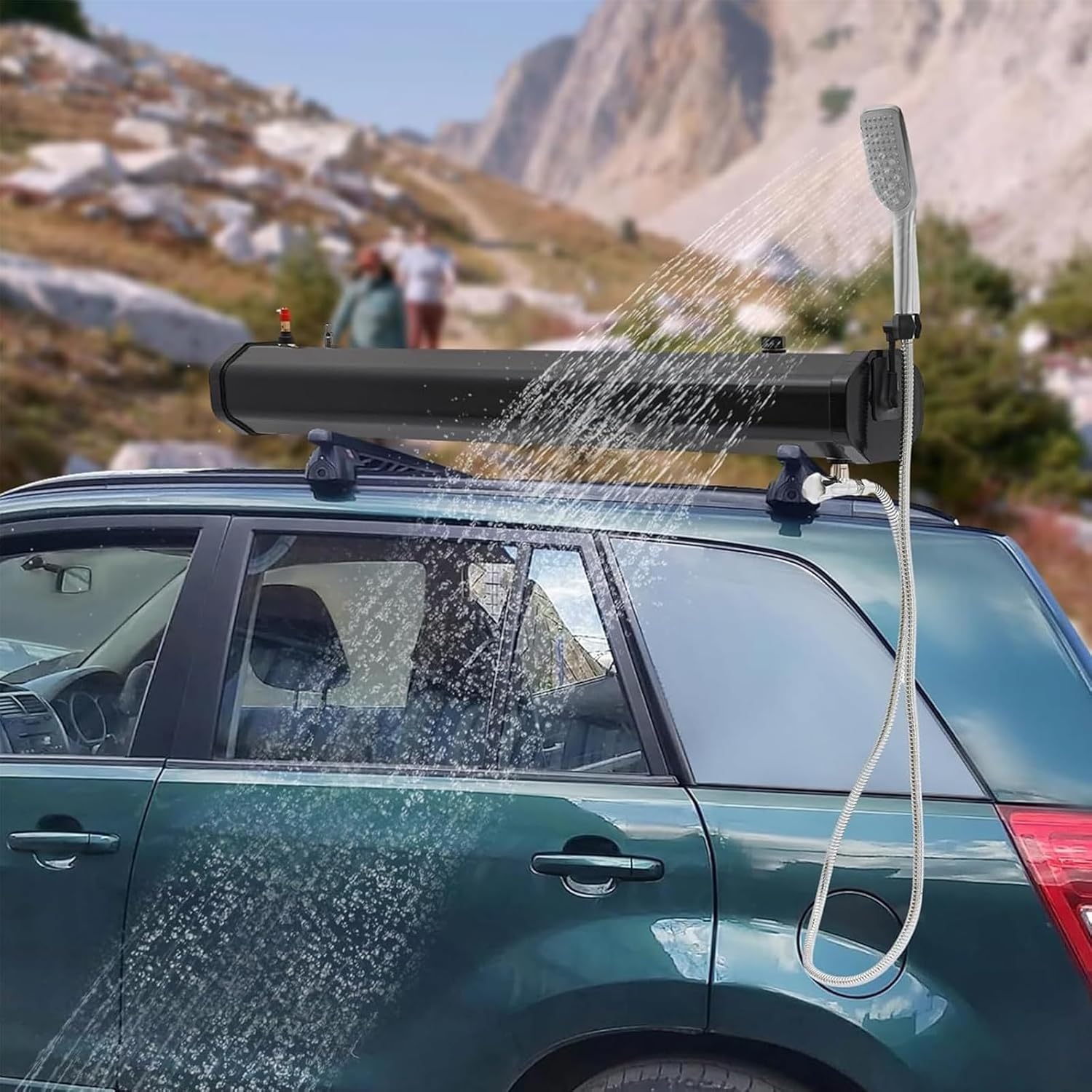 Roof Rack Water Tank,Solar Shower, Shower Head and Hose Set, 4.8/5.3/7.9 Gallon, for Hiking, Car Wash, Pet Cleaning, Beach Vacations (30L)