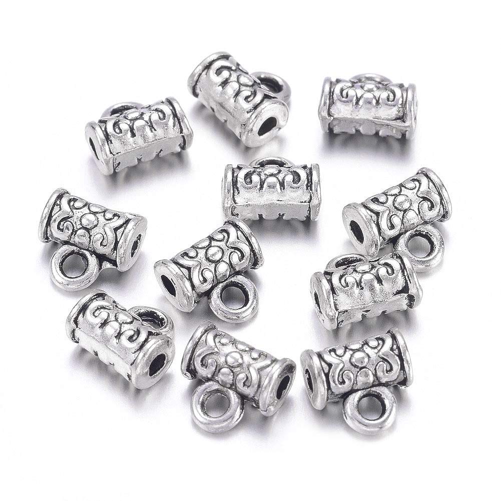 PandaHall 50pcs Tibetan Antique Silver Tube Bail beads Connector 7x7x4.5mm Barrel Hanger Links Charms for Jewelry Making