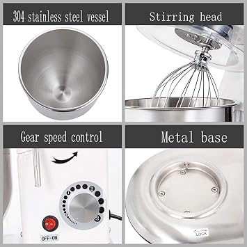 Commercial Dough Mixer,50qt Stand Flour Mixer,Double Action Dual Speed,with Dough Cutter,Electric Food Stand Spiral Mixer,110V-5L
