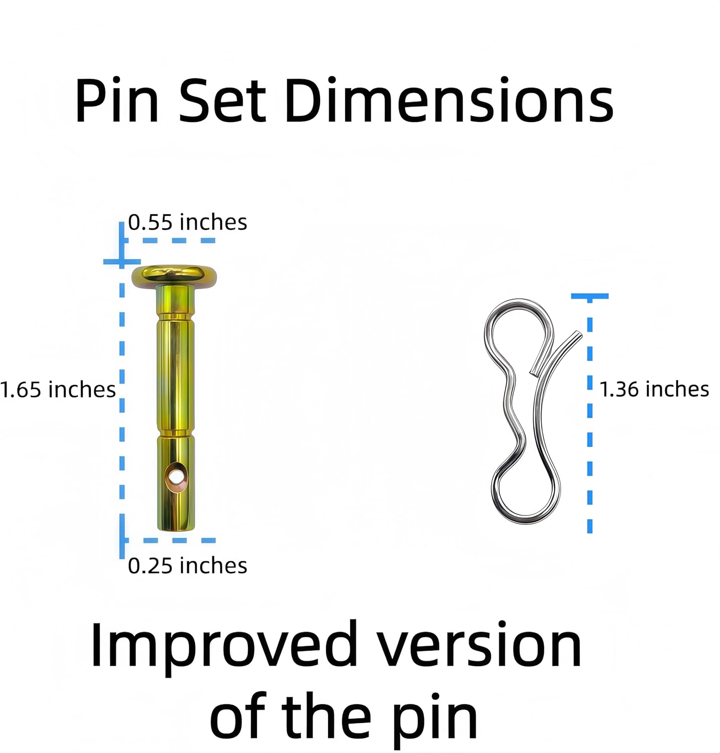 Diagram showing dimensions of shear pin and cotter pin