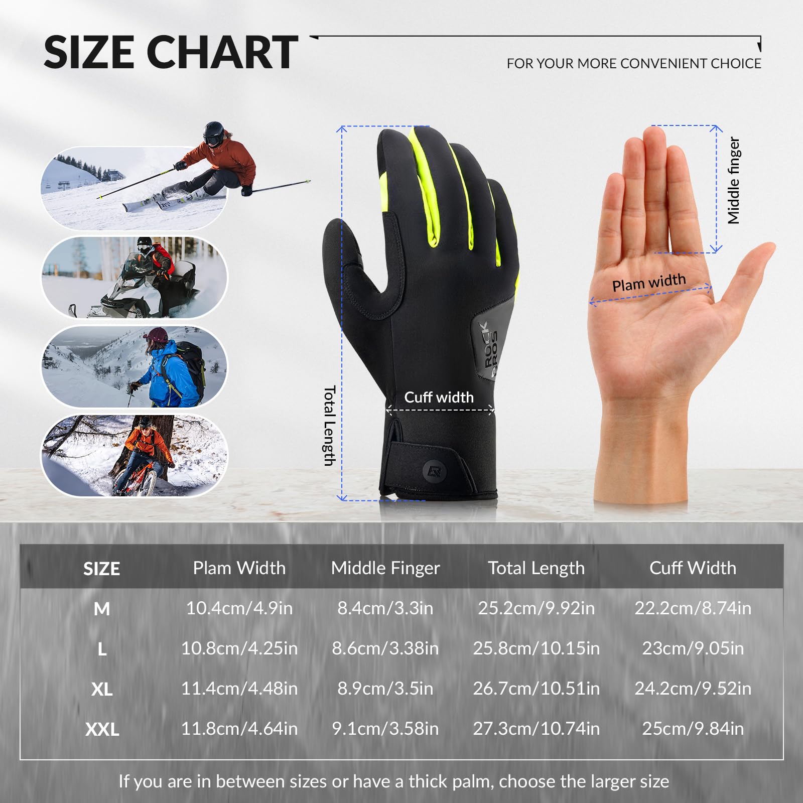 ROCKBROS Guanti Invernali da Ciclismo Antivento, Guanti Lunghi Caldi Traspiranti, Touch Screen Sensibili, Guanti Sportivi Uomo Donna, Antiurti con Spugna, per Bicicletta, Ebike, Arrampicata, Sci
