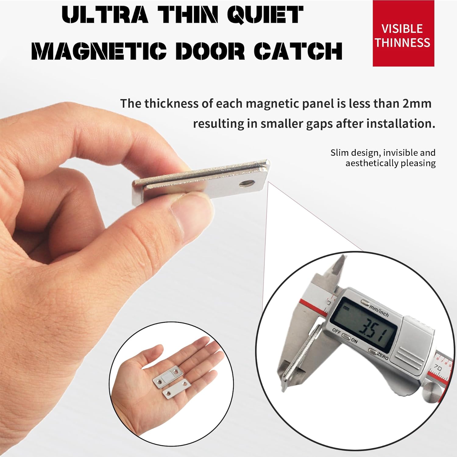 Ultra Thin Quiet Magnetic Door Catch, Punch-Free, No-Drill Invisible Cabinet Magnet Closure for Kitchen Cabinets, Drawers, Closets and Sliding Doors (8PCS)