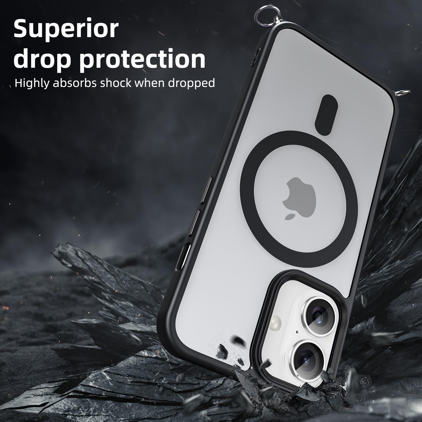 Pnakqil Magnetyczne etui na Apple iPhone 16 ze smyczą, kompatybilne z MagSafe, półprzezroczyste przezroczyste twarde etui z PC ze sznurówką na ramię regulowany odporny na wstrząsy futerał z