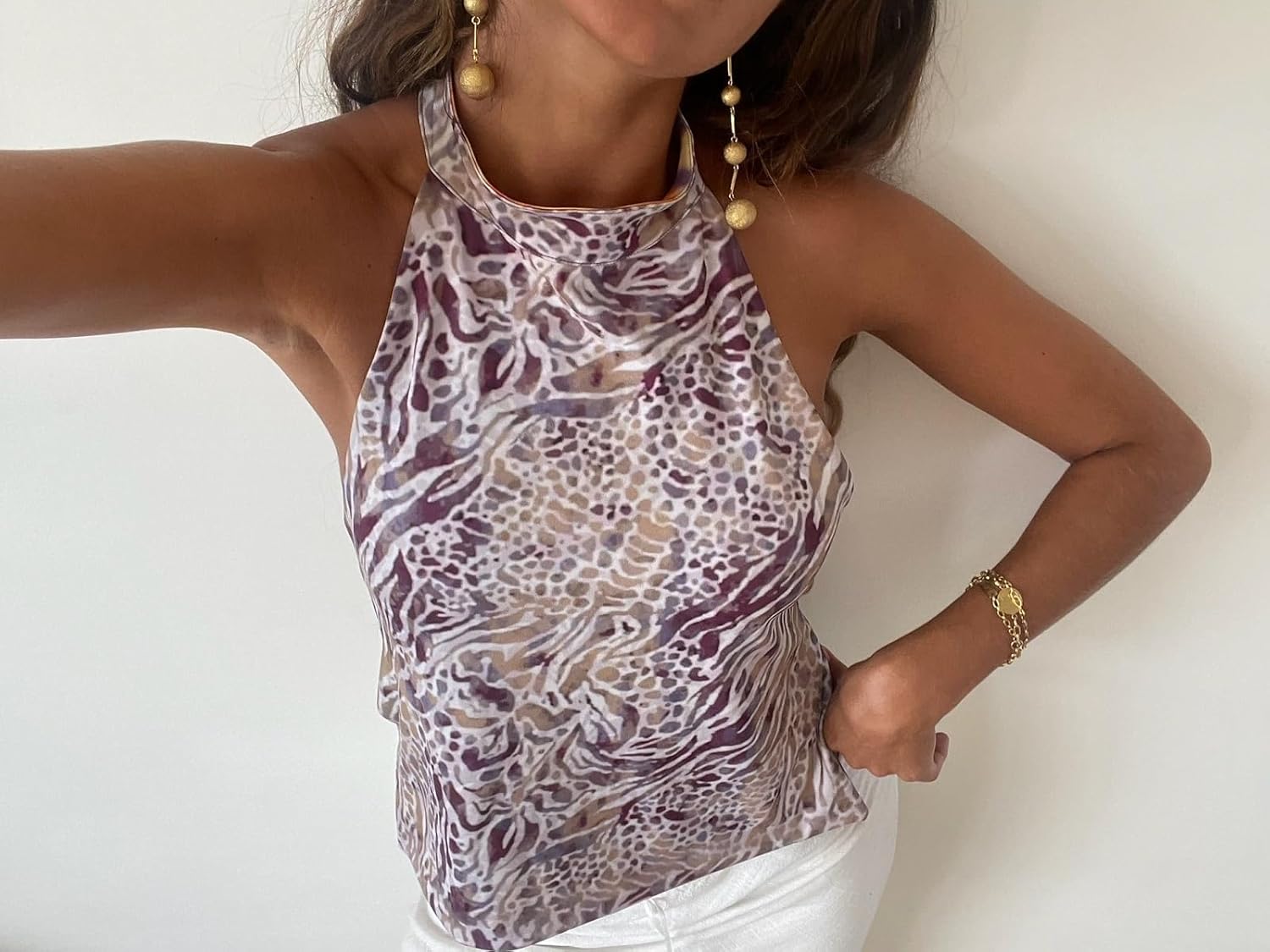 Women Y2k Floral Print Halter Tank Top Sleeveless Tie Backless Going Out Tops Aesthetic High Neck Beach Camisole - Image 2