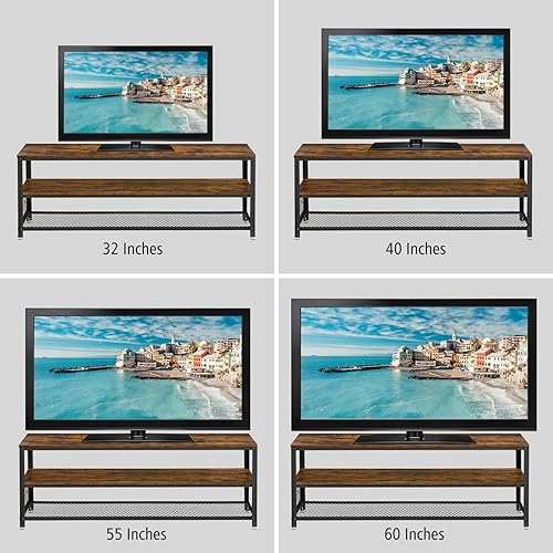 Miniatura 6 de Zanzio Estantes industriales de almacenamiento de 3 niveles con patas ajustables, estantería de metal y madera de 55 pulgadas de ancho para