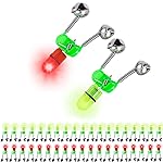 OHOH LED Night Fishing Rod Bite Bait Alarm Light with Twin Bells Ring Fishing Bite Alarm Indicator (20 Red Lights and 20 Green Lights)