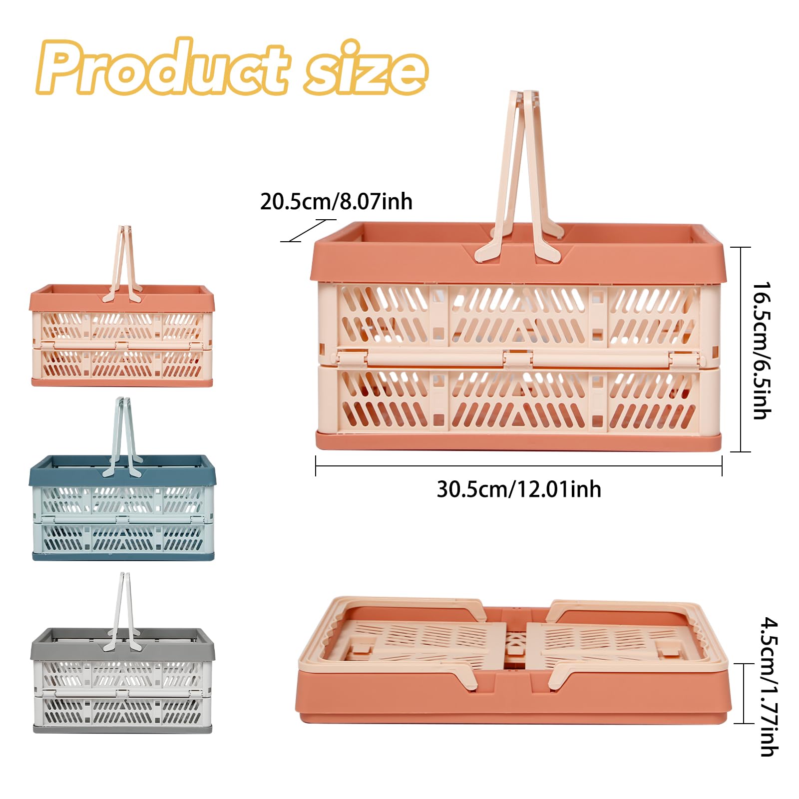3 Pièces Caisse Rangement Pliables Plastique avec Poignée Boîtes de Rangement Pliables Boîtes 30.5x20.5x16.5cm Boîte Pliante en Plastique pour Pique-Nique,Shopping,Camping