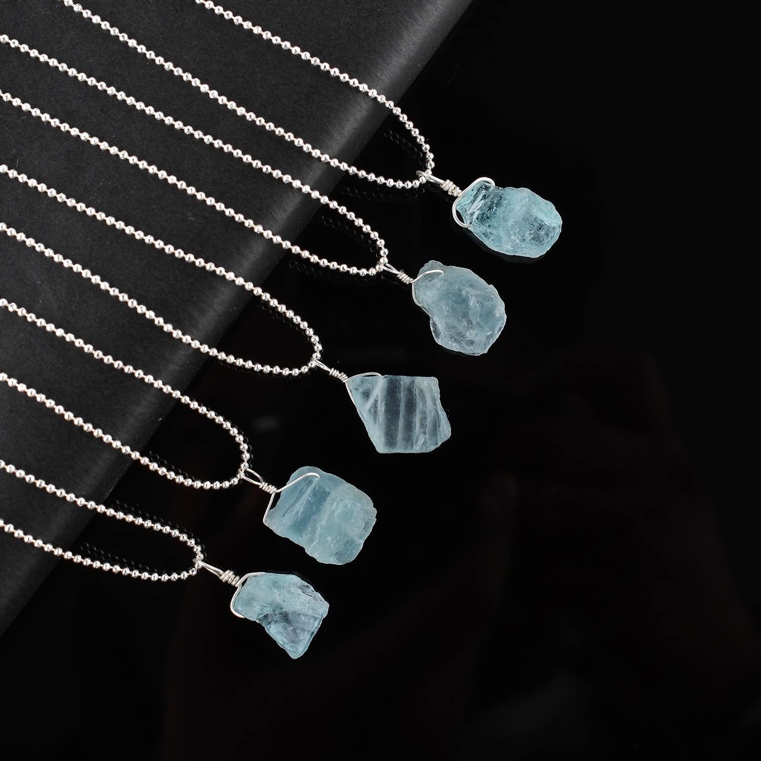 Natural Raw Aquamarine Stone Pendant Necklace, Rough Gemstones, Healing Crystals, Silver Plated Chain, Gift for Women, March Birthstone, Dainty Necklace, Gemstones Jewelry Gifts, 18inch - Image 4