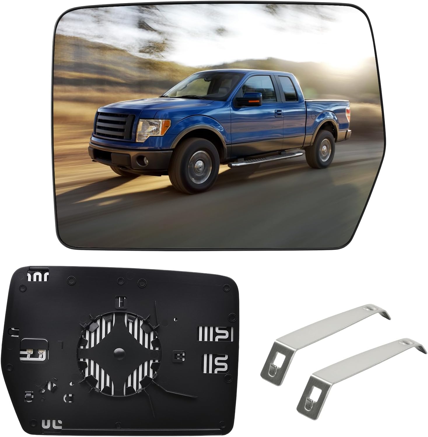 Side Mirror Glass Heated with Back Plate Compatible with Ford F150 2004-2010 Compatible with Lincoln Mark LT 2006-2008, Rearview Power Heated Mirror Glass, Left Driver Side