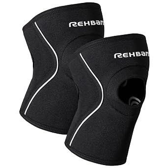 Rehband Open Patella Knee Brace 5mm Neoprene, Supportive Knee Sleeve with Patella Support, Knee Protection for Strength Training, Jogging & Fitness, ColourBlack - 1 Pair, SizeX-Small