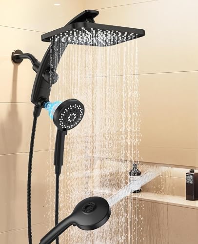Veken 12" Rain Shower Head with Handheld,High Pressure Power Wash,Magnetic | Dual Shower Heads Combo,8-Mode Hand Held Spray with Hose,Double Detachable Rainfall Showerhead,Best Matte Black Shower System
