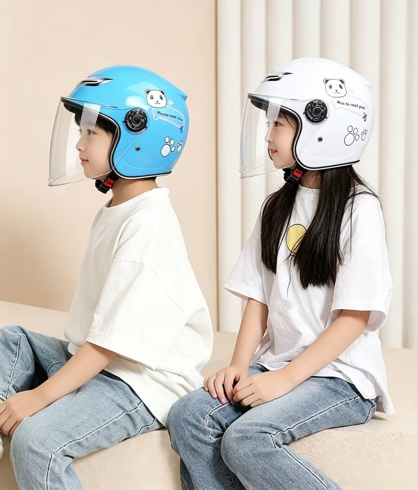 Casco Per Bambini, Casco Da Moto Aperto Con Visiera, Casco Jet Per Scooter, Bicicletta, Skateboard, Omologato ECE 2205, Casco 3/4 Per Bambini Dai 4 Ai 12 Anni