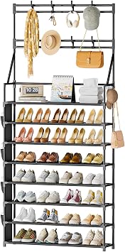 OYREL Shoe Rack 8 Tier Large Shoe Organizer Storage 32-40 Pairs Metal Shoe Storage Rack with Hooks and Side Pocket for Entrance Entryway Closet Shoe Shelf Holder
