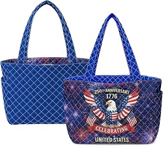 America's 250th Anniversary Quilted Tote Bag for Women Lightweight Reversible Tote Purse Bag