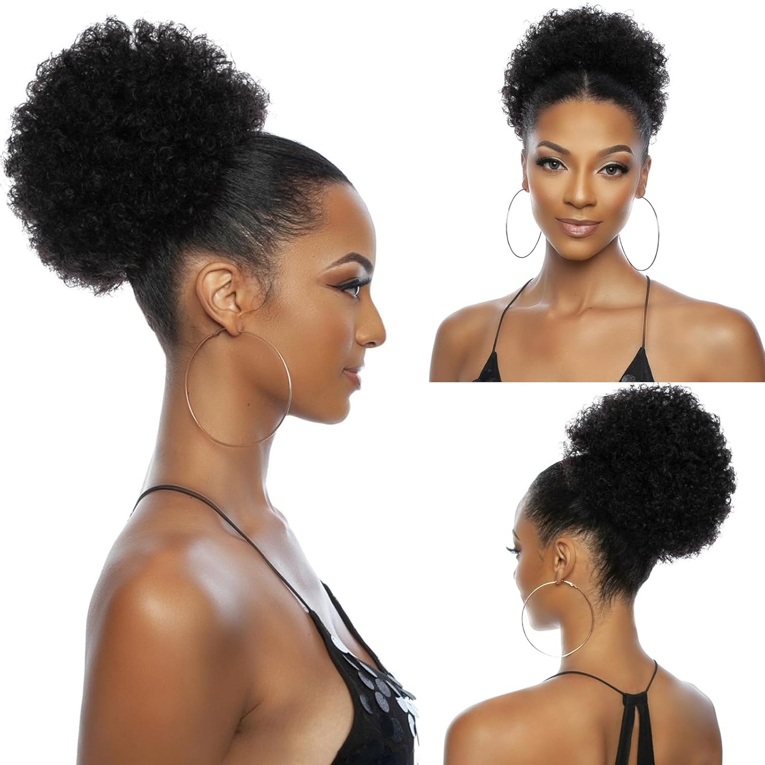 Afro Puff Ponytail Drawstring Extensions Wigs Real Human Hair for Girls Women, Natural Black Virgin Hair 8 Inch Afro Puff Hair Extensions Clip On Kinky Drawstring Curly Ponytail Bun Hairpiece Wigs