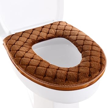 Padded Toilet Seat Cushion, Washable Toilet Seat Pad, Velvet Toilet Seat Cover, Thick Toilet Seat Cushion, Full-Envelope Toilet Cover, Oval Toilet Seat Cushion, Zippered Toilet Seat Pad