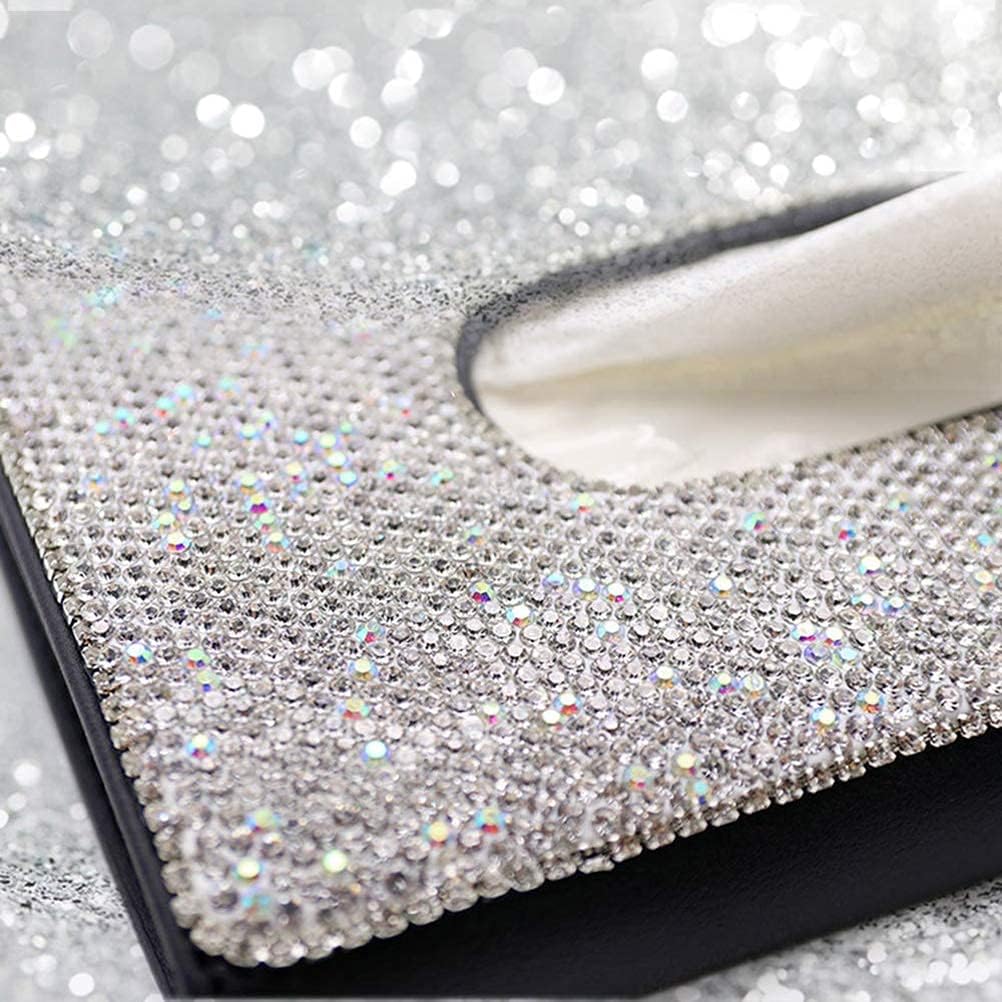 Pursuestar Black Leather Bling Bling Crystal Diamond Sun Visor Tissue Box Napkin Holder Paper Case Car Decor Accessories for Women
