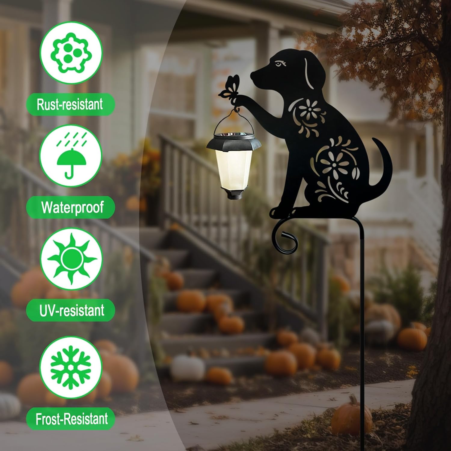 Dog Solar Lights Outdoor Garden, Beagle Dog Statues Outdoor,Metal Dogs Solar Lantern Garden Stakes for Yard,Lawn