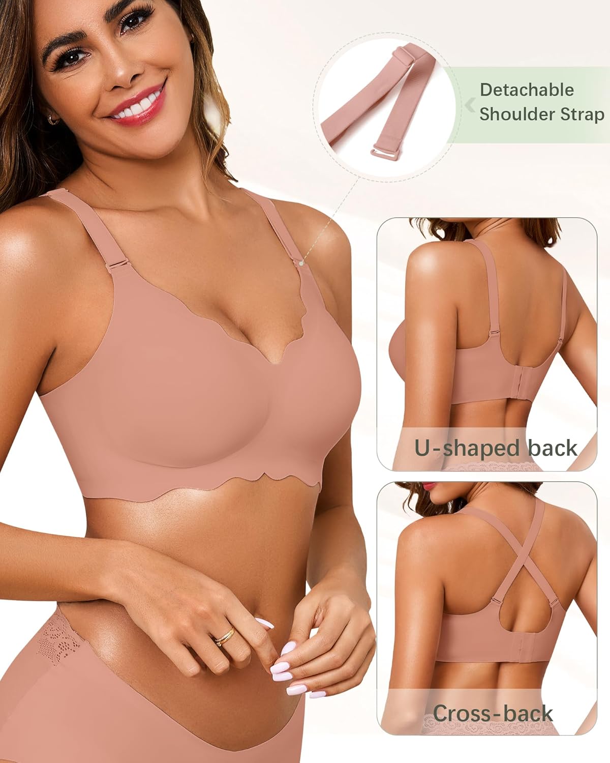 Seamless Bras for Women No Underwire Push Up Bra Full Coverage V-Neck Wirefree Bralettes Soft T-Shirt Everyday Bra - Image 4