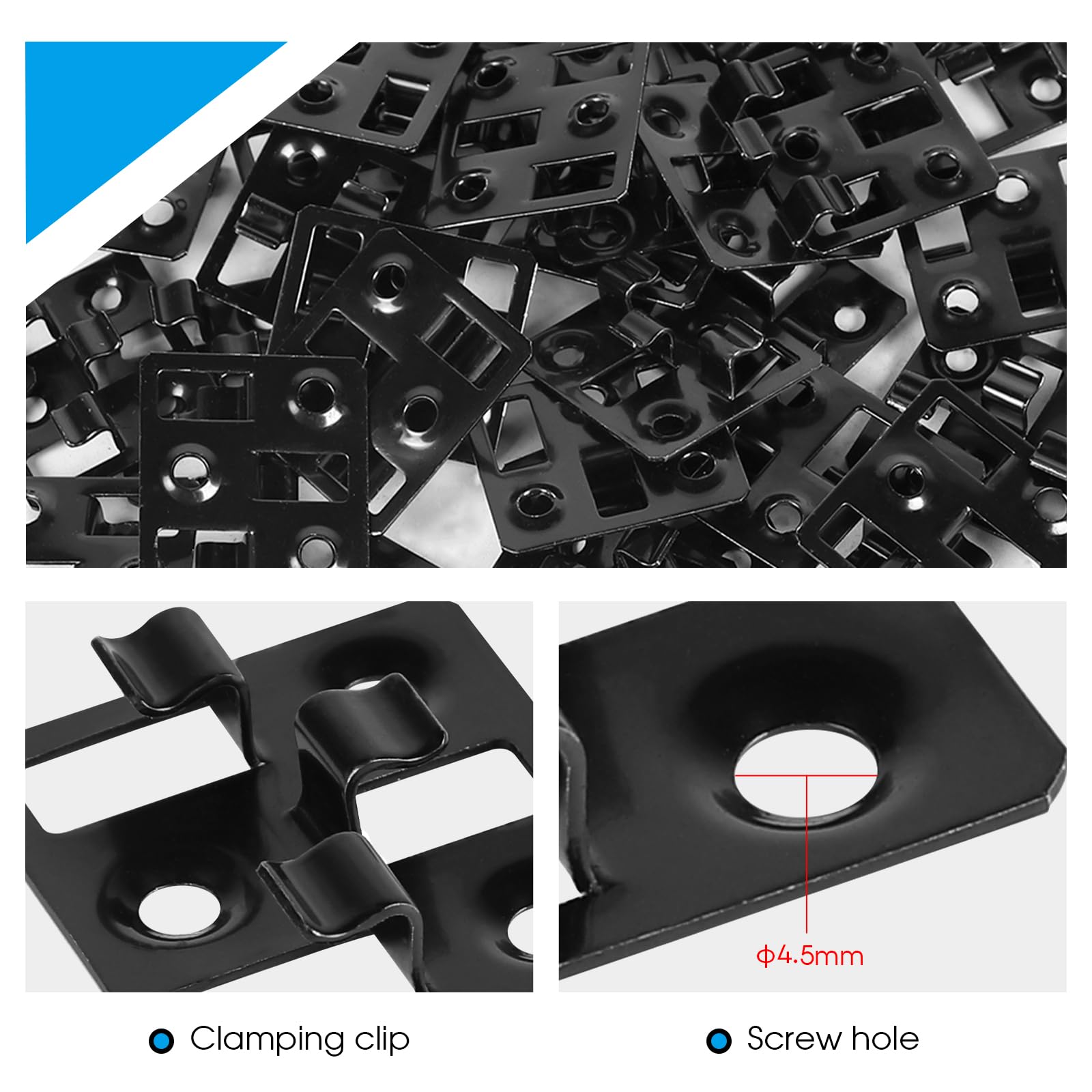 100 unidades Clips para tarimas WPC en acero inoxidable, Clips ocultos, Separadores para fijación de tarimas (Negro, Espacio 3mm, Altura 7mm)