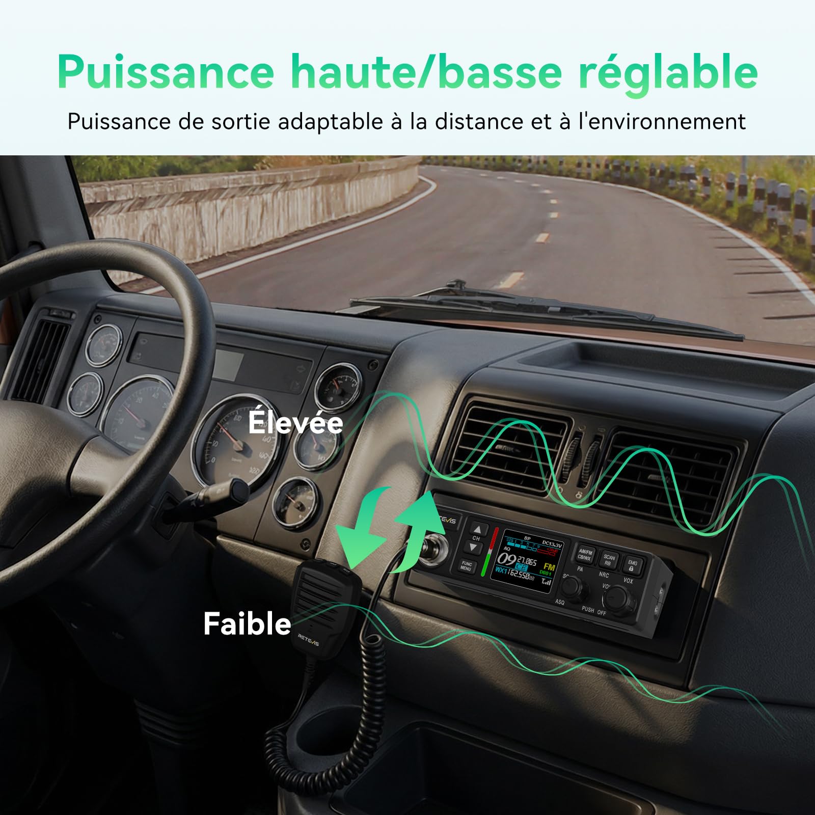 Retevis MB63B Radio Portable CB avec NRC, TFT écran Couleur CB Radio, 12/24V, AM/FM, CTCSS/DCS, Gain RF/MIC, EMG CH9/19, 40-Canaux, VOX, CB Portable Longue Portée pour Les Déplacements(1 Unité, Noir) - 5