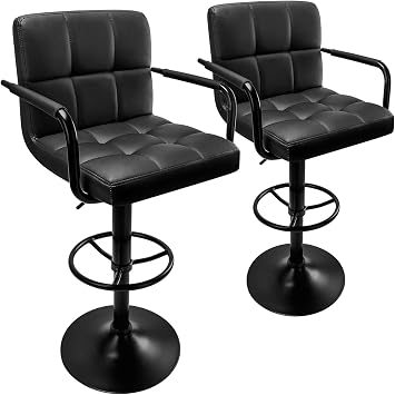 Huracan PU Leather Bar Stools Set of 2, 360 Swiveling Height Adjustable Barstools with Armrests and Footrest, Counter Stools Island Chairs for Kitchen, Dining Room Black