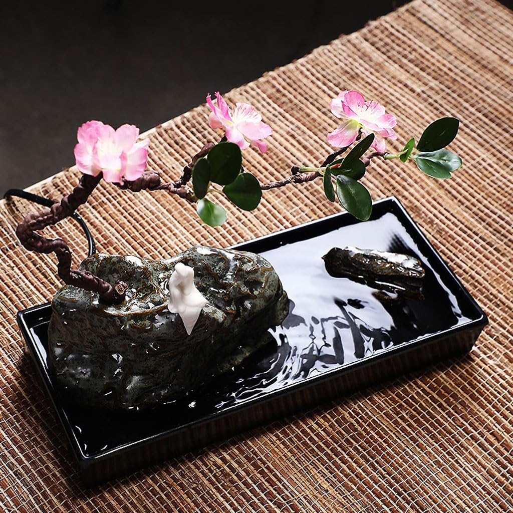Fuente Decorativa de jardín, Fuente de Agua con Cascada, de cerámica, con Quemador de Incienso, Feng Shui Zen, decoración para salón, Dormitorio, Oficina