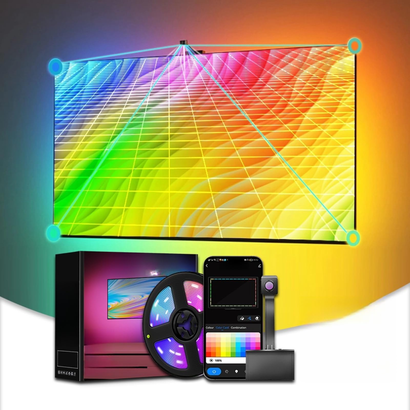 Retroilluminazione TV Sincronizzata con Lo Schermo Graffiti App TV Screen Colour Picker Luci LED TV Che Si Sincronizzano con La TV RGB Full Color LED Sfondo TV Smart SYNC Strip Light