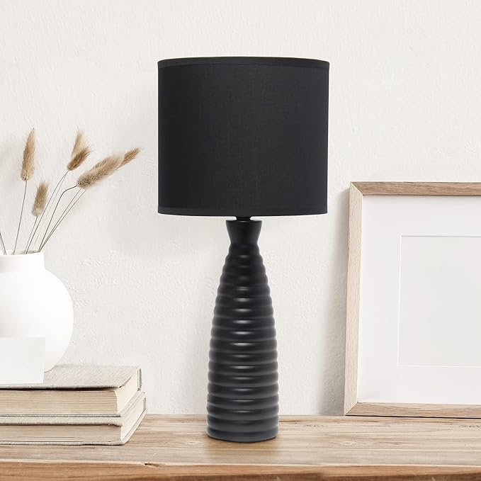 Simple Designs Simple Designs LT2076-BLK Alsace Ceramic Ribbed Bottle Table Lamp, Black (Pack of 2) photo 5