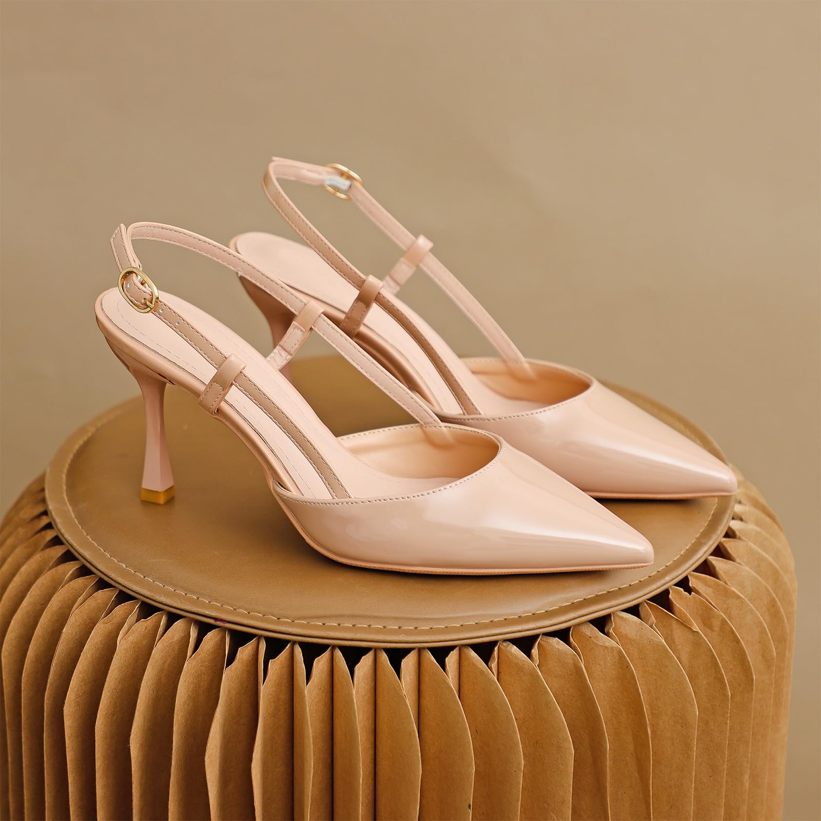 Donna Sandali Tacco Alto Slingback Punta Affilata Texture Pelle Verniciata Comodo Camminabile Ufficio Quotidiano Festa