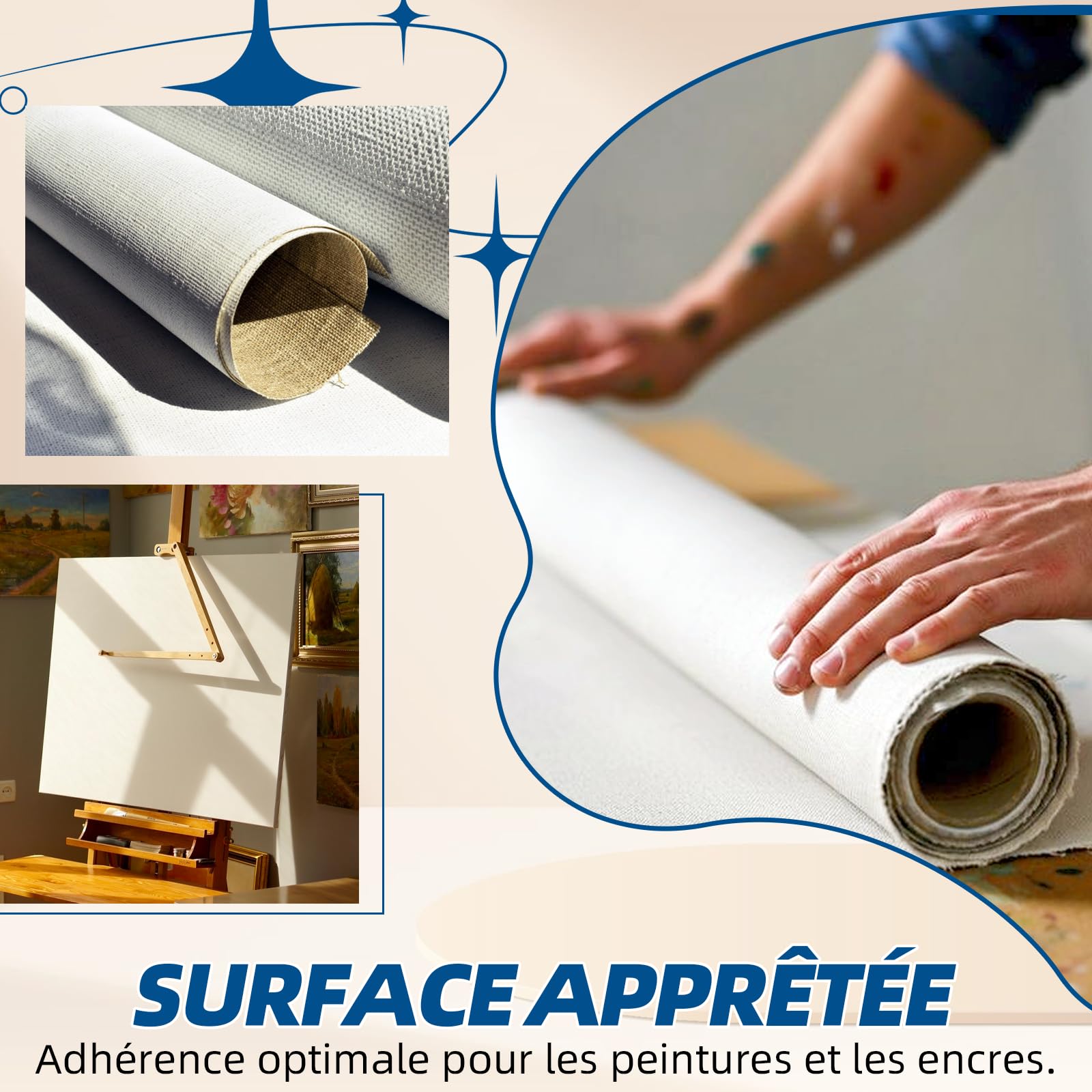 Rouleau de toile en pur coton 280 g/m², toile lourde pour impression couleur haute définition, convient à la peinture acrylique, à l'huile et à jet d'encre. (76 cm x 10 m)