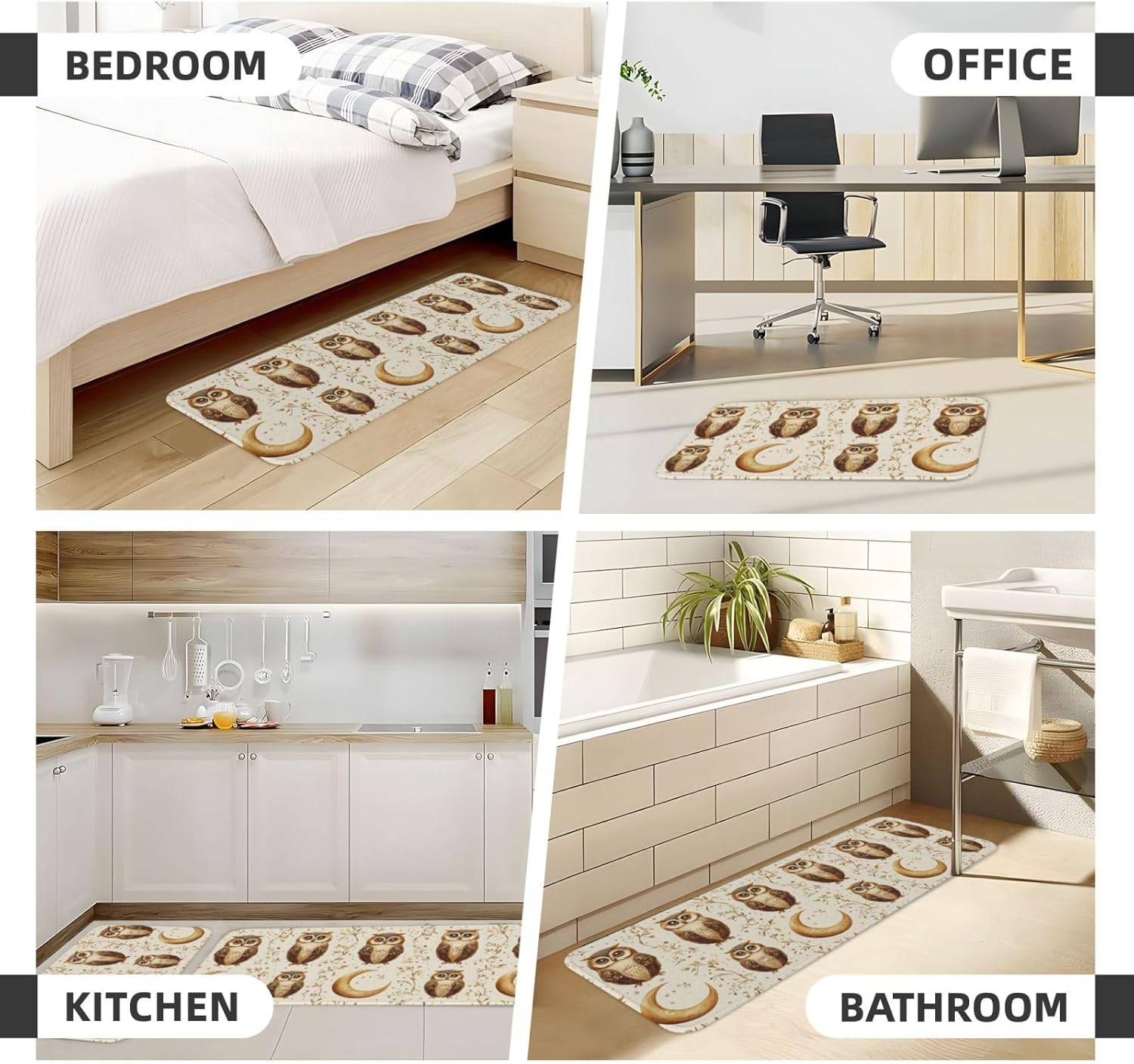Owl Moon (A) Print Kitchen Rugs Sets of 2 Non Slip Washable, Anti Fatigue Kitchen Mats for Floor, Home Decor
