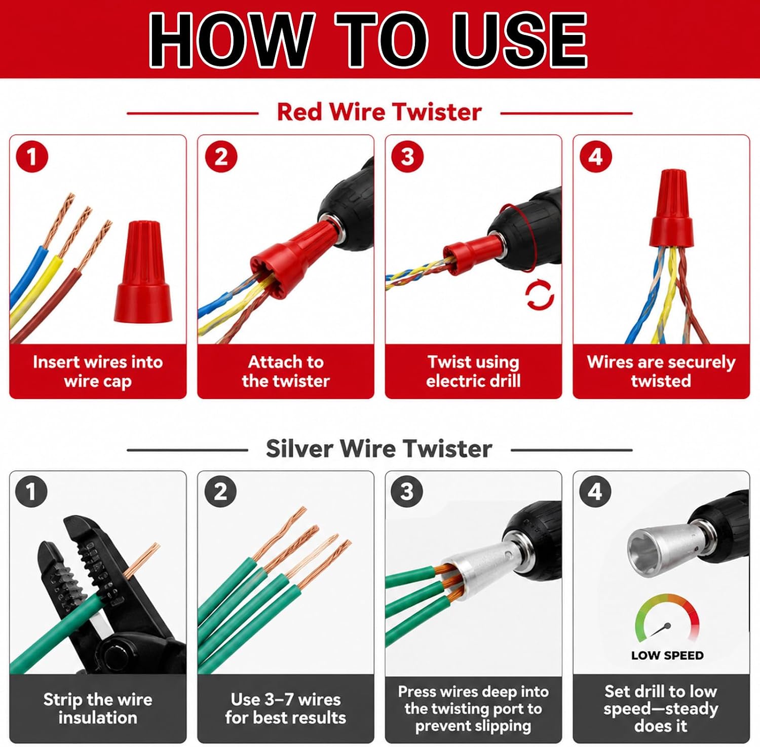6Pcs Wire Twister Tool Drill Nut Hex Shank, Wire Nut Twister for Drill with Bit Holder Keychain, Twisting Tool Professional Electrician Wiring Tool for 9-22 AWG Connector Twisting 1/4" image 5