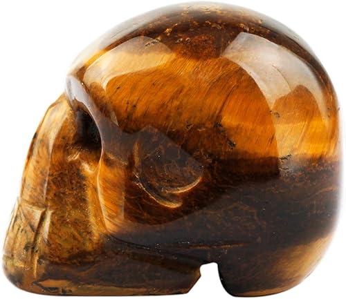 Miniatura 4 de Rockcloud Estatua de calavera humana de Reiki de cristal curativo, esculturas de ojo de tigre de 1 pulgada