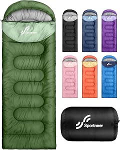 Sportneer Sleeping Bag, 3-4 Seasons Sleeping Bags for Adults Kids Warm Cold Weather Waterproof Lightweight Portable Sleeping Bag for Adults Boys Girls Camping Hiking Backpacking Outdoor Travel