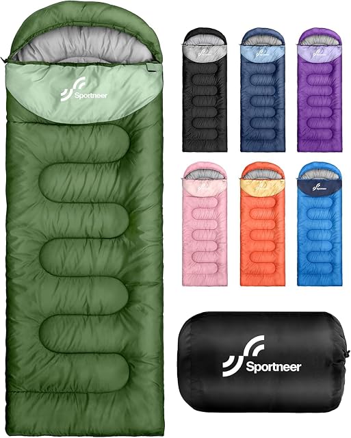 Sportneer Sleeping Bag, 3-4 Seasons Sleeping Bags for Adults Kids Warm Cold Weather Waterproof Lightweight Portable Sleeping Bag for Adults Boys Girls Camping Hiking Backpacking Outdoor Travel