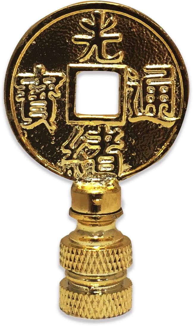 Royal Designs Asian Symbols 2.25" Lamp Finial for Lamp Shade, Polished Brass - Set of 2